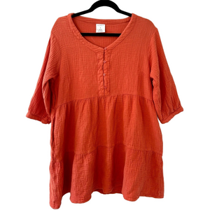 Serra 🧡 Deep orange 100% cotton gauze comfy tunic blouse with pockets size L